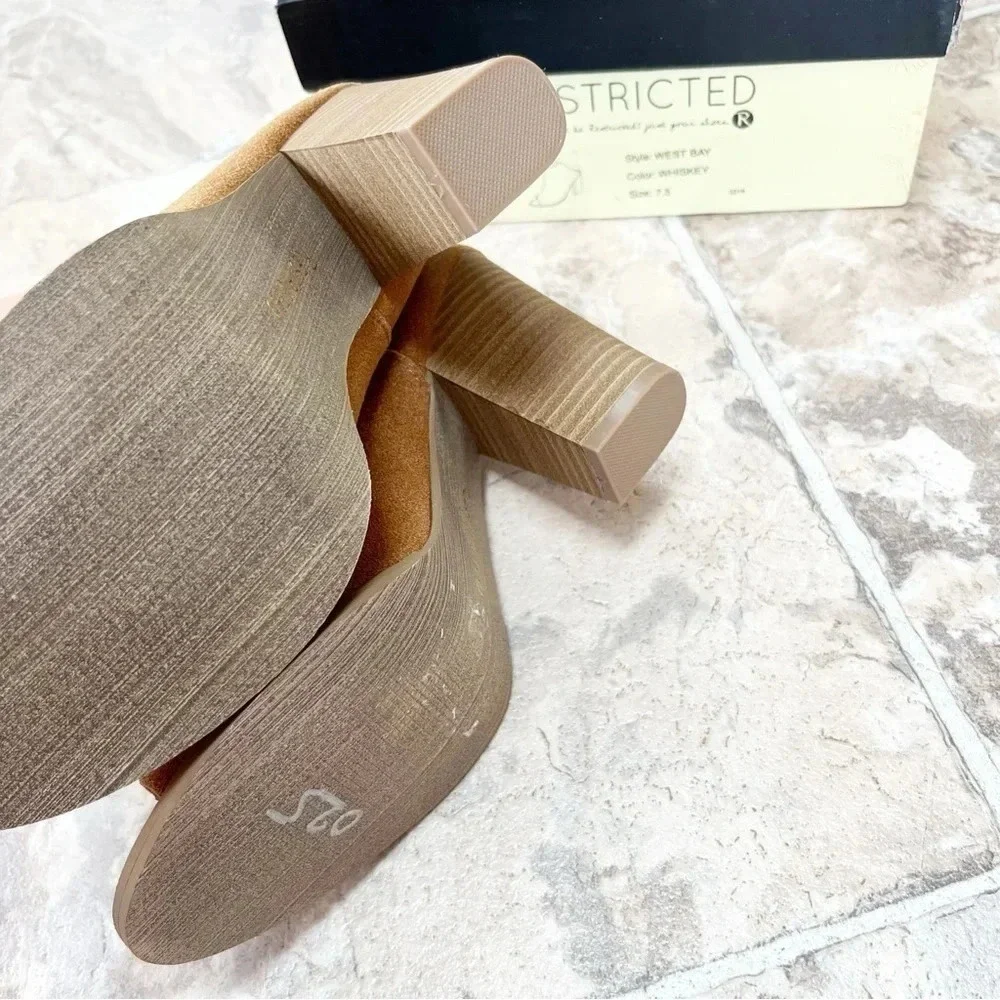 Restricted West Bay Open Toe Booties Whiskey Block Heel Size 7.5 NWT